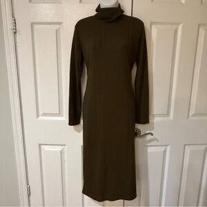 NWT H&M Olive Brown Long Sleeve Rib Dress